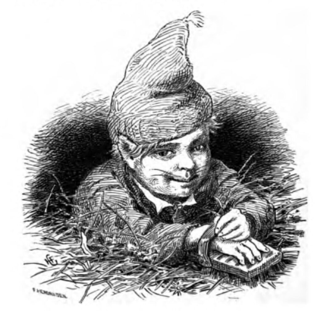 Hans Gude's illustration of a nisse, from Norske Folke- og Huldre-Eventyr, 1896